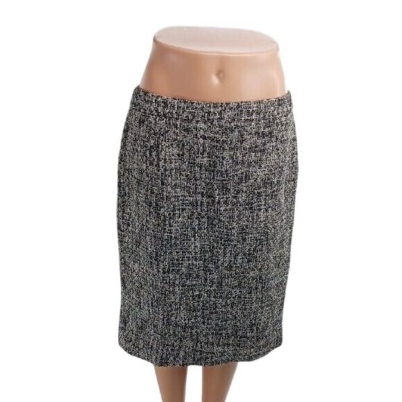 J. Crew Skirt Tweed Black White Knit Straight Knee Length Cotton Size 10 - Picture 1 of 6